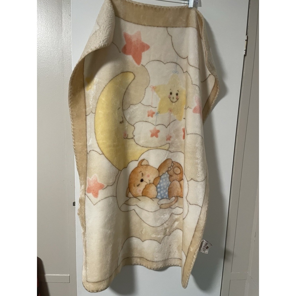 Rare Vintage Rasilan Made In SPAIN Infant sleeping Baby Bear blanket